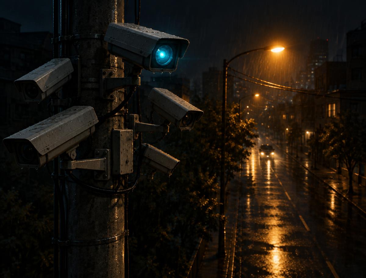 Central estatal de vigilância observando a cidade